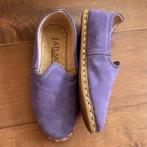 Atlantis Turkish Handmade Lavender Suede Slip on Loafers 6.5